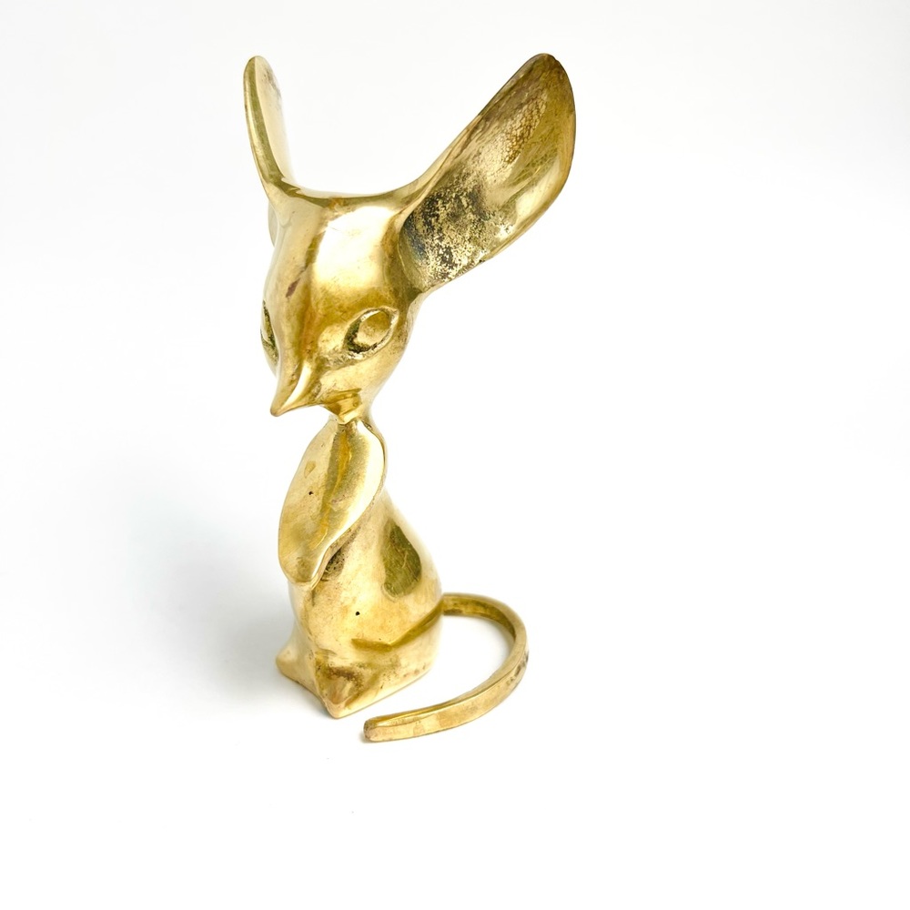 Vintage Brass Mouse Big Ears & Curled Tail 5.5” Home Decor, Patina